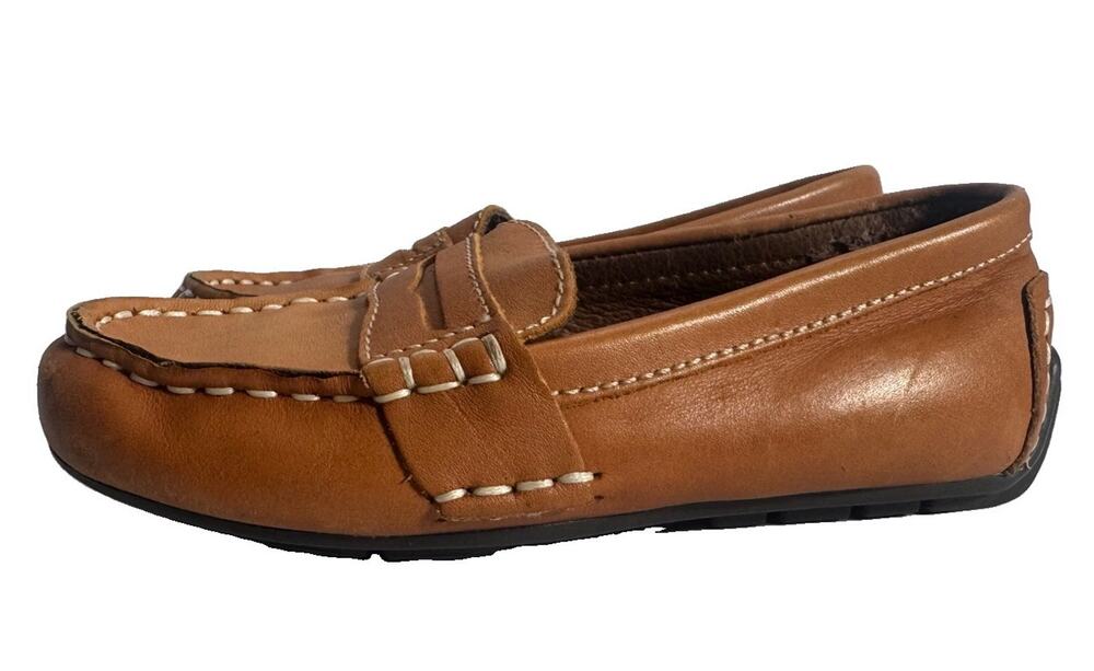 Polo Ralph Lauren Boys Tan Leather Penny Loafers Size 12 Moccasin Driving Shoe